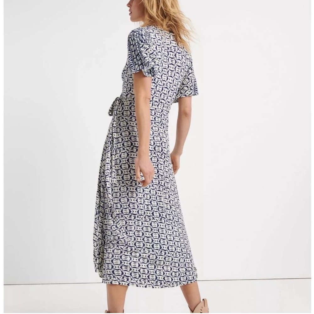 Lucky Brand Boho Blue & Cream Geometric Print Wrap Maxi Dress Size Small - Picture 3 of 11